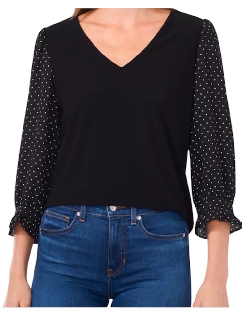 CeCe Women's 3/4 Printed Sleeve Mixed Media Top Size 2X